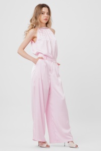 Compleu roz cu top elegant și pantaloni largi - Img 3