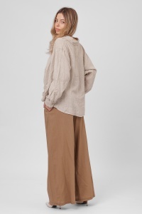 Pantaloni camel cu croială largă și curea împletită - Img 5