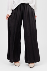 Pantaloni evazați negri din viscoză cu talie elastică