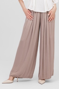 Pantaloni evazați taupe din viscoză cu talie elastică
