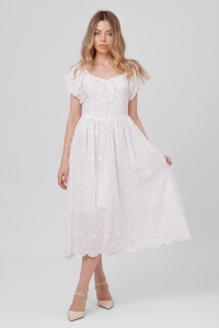 Rochie albă din bumbac cu flori 3D și broderie - Img 4