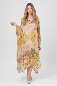 Rochie maxi bej cu imprimeu mediteraneean