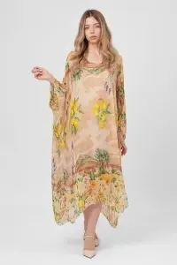 Rochie maxi bej cu imprimeu mediteraneean