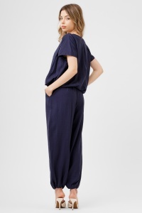 Compleu bleumarin cu top lejer și pantaloni harem - Img 3