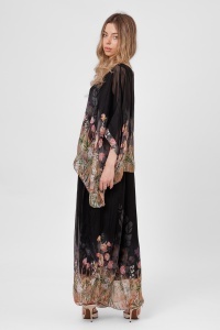 Compleu negru cu imprimeu floral și pantaloni largi - Img 3