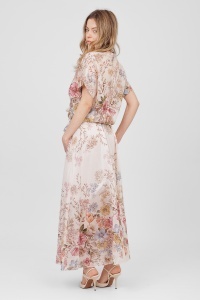 Compleu roz din tencel cu imprimeu floral, top scurt și fustă lungă - Img 6