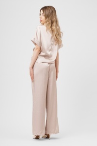 Compleu taupe cu top înnodat și pantaloni largi - Img 3