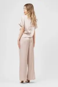 Compleu taupe cu top înnodat și pantaloni largi - Img 3