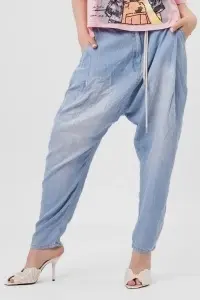 Pantaloni subțiri bleu din denim cu turul lăsat