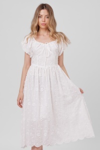 Rochie albă din bumbac cu flori 3D și broderie