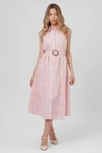 Rochie roz din bumbac cu broderie și cataramă - Img 2