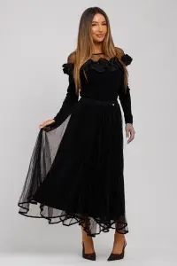 Bluză neagră din tricot cu tul și volănașe - Img 3