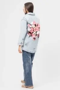Cămașă lungă din denim albastru deschis cu imprimeu Minnie Mouse pe spate - Img 4