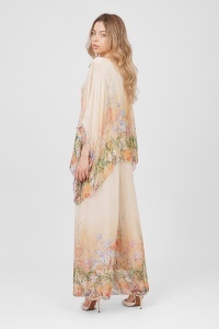 Compleu bej cu imprimeu floral și pantalon larg - Img 2
