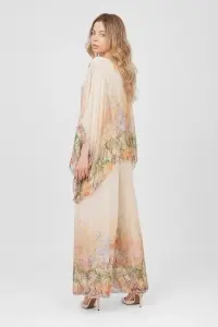 Compleu bej cu imprimeu floral și pantalon larg - Img 2