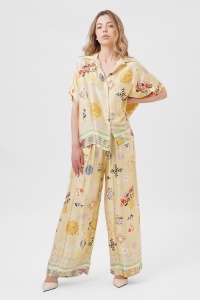 Compleu floral galben din viscoză format din cămașă și pantaloni palazzo - Img 2