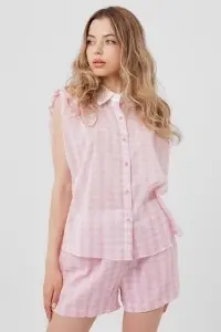 Compleu în carouri roz din bumbac cu cămașă și pantaloni scurți - Img 4