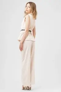Compleu ivory elegant cu vestă și pantaloni largi - Img 2
