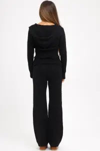 Compleu negru din tricot cu glugă și fermoar - Img 3