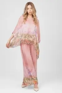 Compleu roz prăfuit cu imprimeu floral și pantalon larg - Img 4