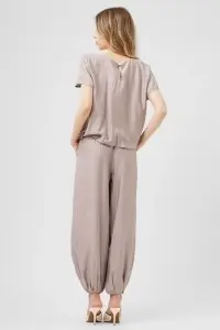 Compleu taupe cu top lejer și pantaloni harem - Img 2
