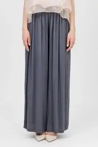 Pantaloni evazați antracit din viscoză cu talie elastică