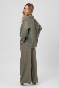 Pantaloni kaki cu croială largă și curea împletită - Img 4