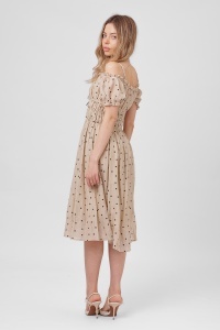 Rochie bej cu buline și corset cu șiret - Img 3