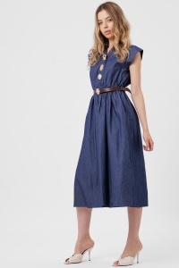 Rochie din denim bleumarin cu broșe decorative - Img 2