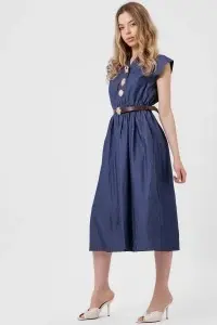 Rochie din denim bleumarin cu broșe decorative - Img 2