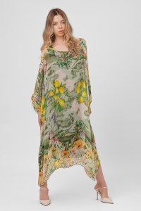 Rochie maxi verde cu imprimeu mediteraneean