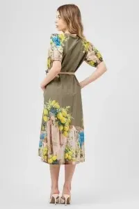 Rochie midi kaki din bumbac cu imprimeu mediteraneean - Img 2