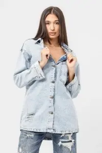 Cămașă lungă din denim albastru deschis cu imprimeu Minnie Mouse pe spate