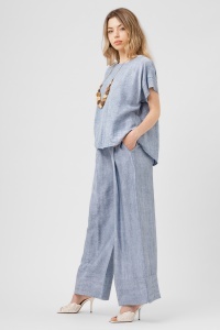 Compleu bleu cu top lejer și pantaloni largi - Img 2