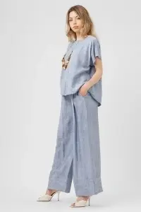 Compleu bleu cu top lejer și pantaloni largi - Img 2