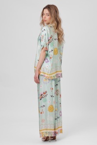 Compleu floral mentă din viscoză format din cămașă și pantalon palazzo - Img 3
