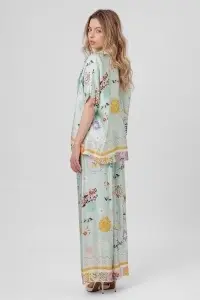 Compleu floral mentă din viscoză format din cămașă și pantalon palazzo - Img 3