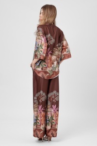 Compleu maro cu imprimeu tropical și pantaloni largi - Img 2