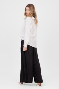 Pantaloni evazați negri din viscoză cu talie elastică - Img 2