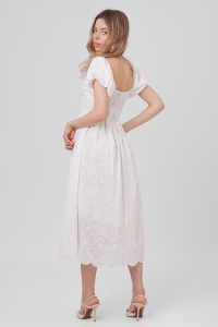 Rochie albă din bumbac cu flori 3D și broderie - Img 5