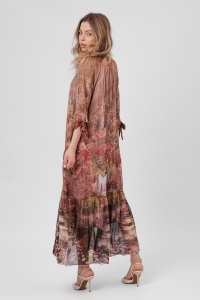 Rochie maxi boho vișinie din viscoză și mătase cu imprimeu vișiniu - Img 2