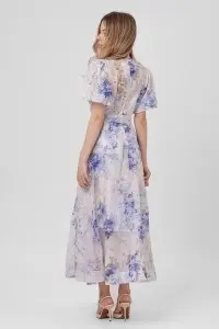 Rochie maxi ivory din viscoză cu imprimeu floral bleu - Img 3