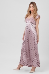Rochie maxi roz prăfuit cu buline și dantelă - Img 2