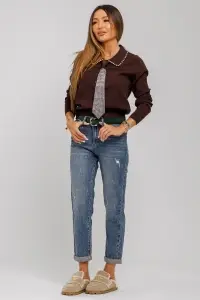 Blugi mom fit cu rupturi - Img 2