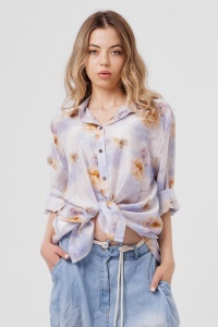 Cămașă violet cu imprimeu floral și ștrasuri