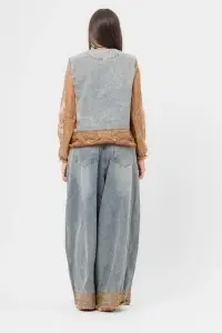 Compleu din denim spălat cu jachetă și pantaloni balon - Img 5