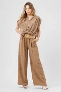 Compleu maro din viscoză cu cămașă înnodată și pantaloni largi