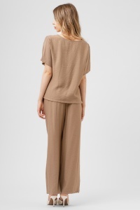 Compleu taupe format din top cu eșarfă și pantaloni largi - Img 3