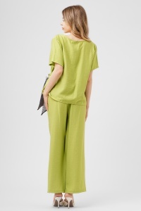 Compleu verde lime format din top cu eșarfă și pantaloni largi - Img 3