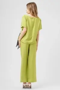 Compleu verde lime format din top cu eșarfă și pantaloni largi - Img 3